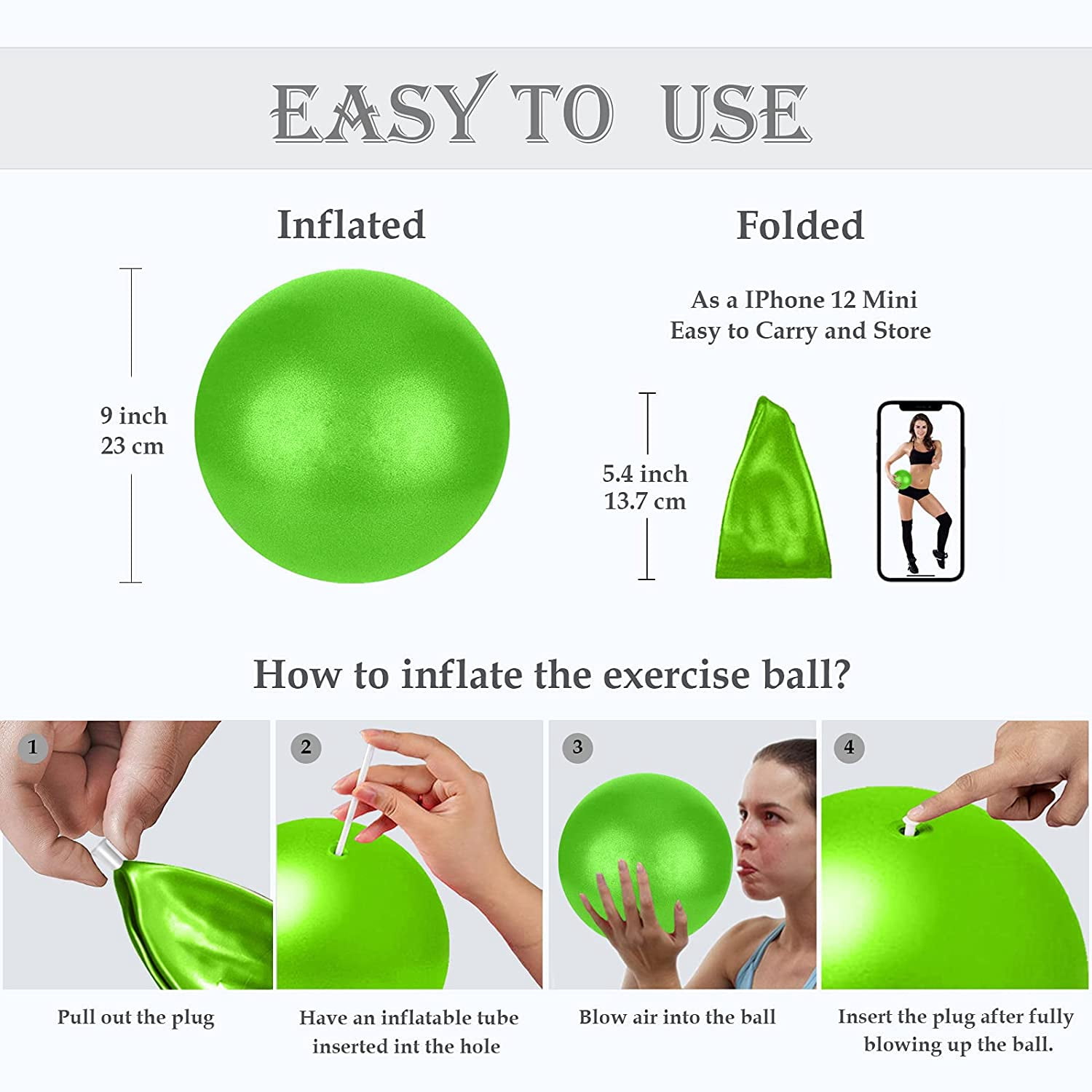 Small Pilates Ball for Therapy Mini Workout Core 9 Inch Small Exercise Mini Bender Pilates, Yoga, Workout, Bender, Core Training and Physical Therapy, Improves Balance