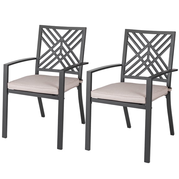Sour Citrus Outdoor Patio Chair with Cushion Stackable Iron Outdoor Dining Chair Set of 2 for Poolside Backyard Garden Lawn Black