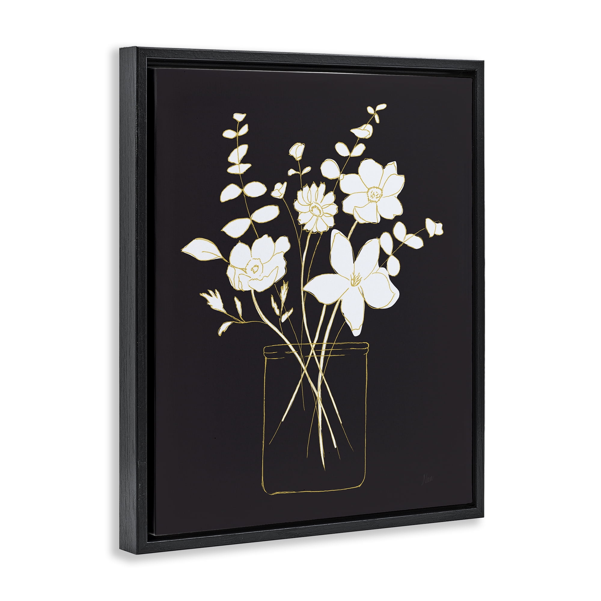 Stupell Industries Classy White Flowers Botanical & Floral Painting Black Floater Framed Art Print Wall Art, 17 x 21