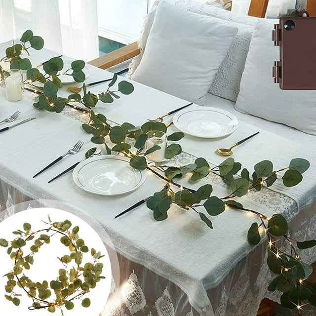 Guirnalda de magnolia artificial de 1,8 m, funciona con pilas y 100 luces LED de color blanco cálido | Hojas verdes flexibles de PVC | Decoración para repisas de chimenea | Centro de mesa para bodas