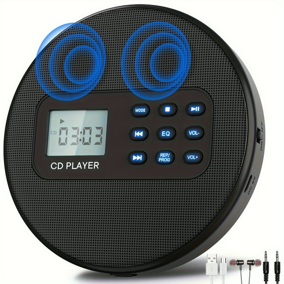 CD Player For Car Rechargeable CD Player With Stereo Speakers And Anti-Skip Protection Discman CD Player With Headphones LCD Display With Backlight