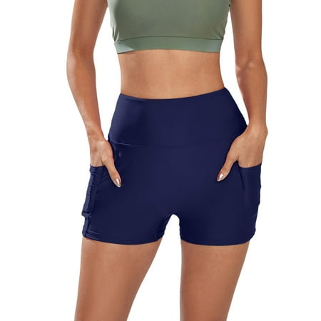 Akiihool Swim Shorts Women Women s Swim Shorts High Waist Swimsuit Bottoms Adjustable Side Tie Bathing Suit Boy Shorts Bikini Board Shorts (Navy Small)
