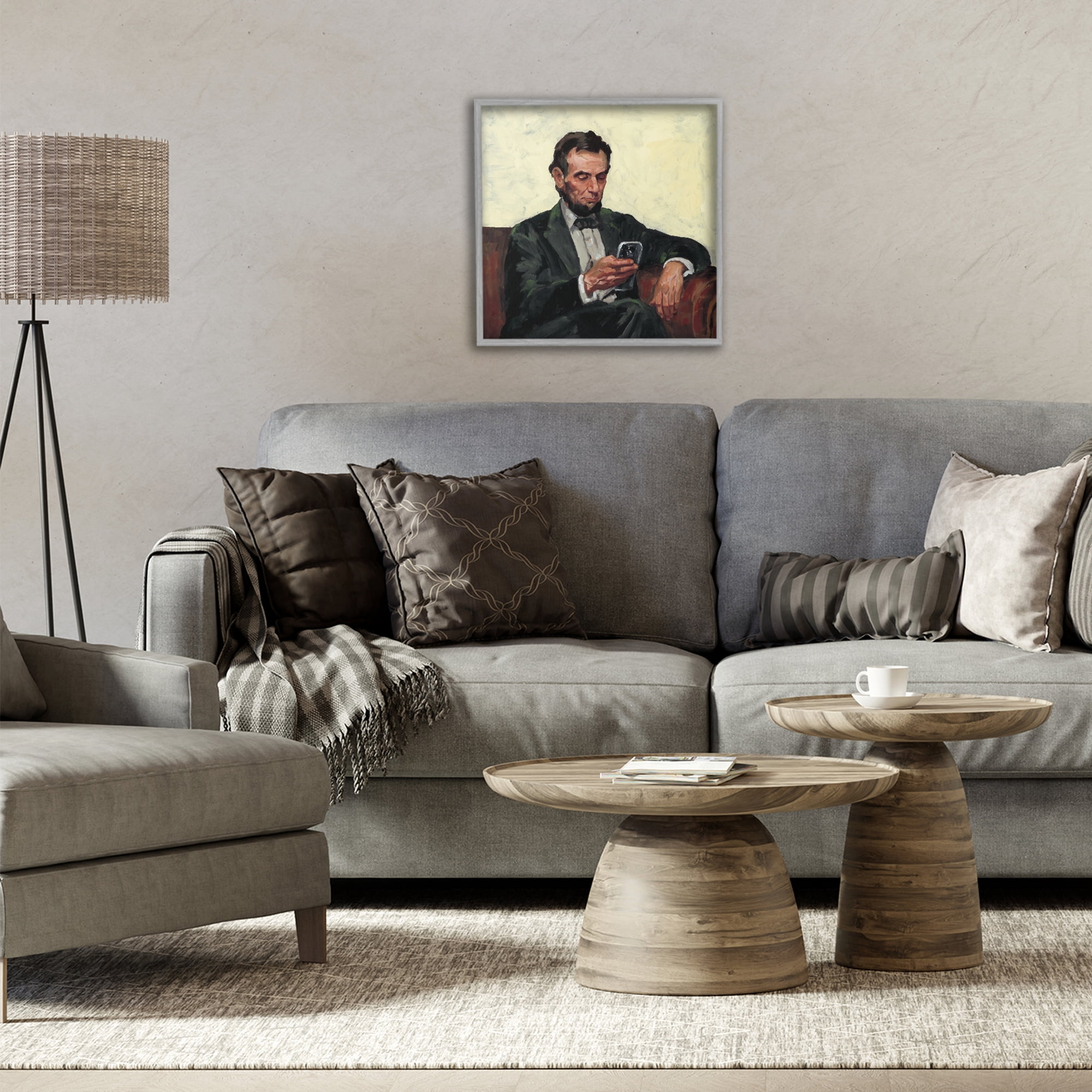 Stupell Industries Abe with Cellphone Gray Framed Giclee Art, design by Studio Bautista
