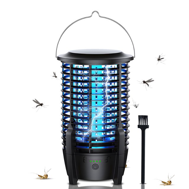 Luz de camping portátil 2 en 1 y exterminador de mosquitos Lámpara eléctrica para exteriores de 2000 V Batería recargable incorporada de 3600 mAh Luz antimosquitos IPX5 con asa colgante Red protectora