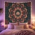 thumbnail image 2 of Lotus Mandala on Dark Floral Background, Calming Boho for Meditation Enthusiasts, Spiritual Wall Art, Housewarming Gift, Tapestry Wall Hanging for Meditation Room and Bedroom, 2 of 6