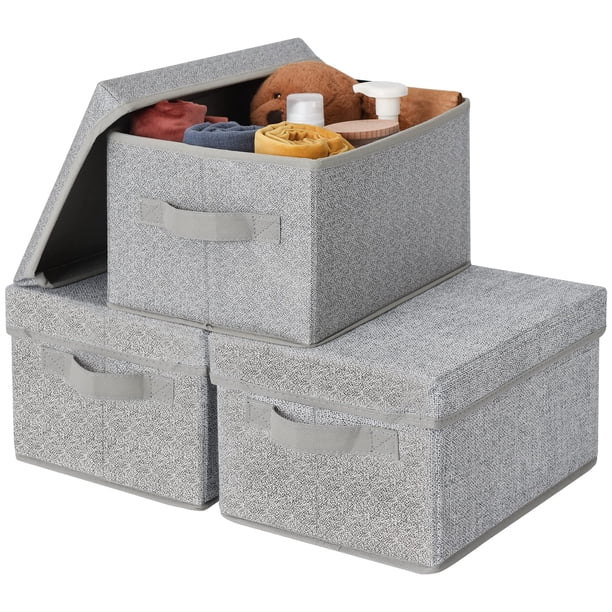 Granny Says Cajas De Almacenamiento Para Armario, Cajas De Tela Con Tapas, Cestas Para Estantes Para Organización De Armarios, Contenedores De Almacenamiento Apilables, Gris, Mediano, Paquete De 3