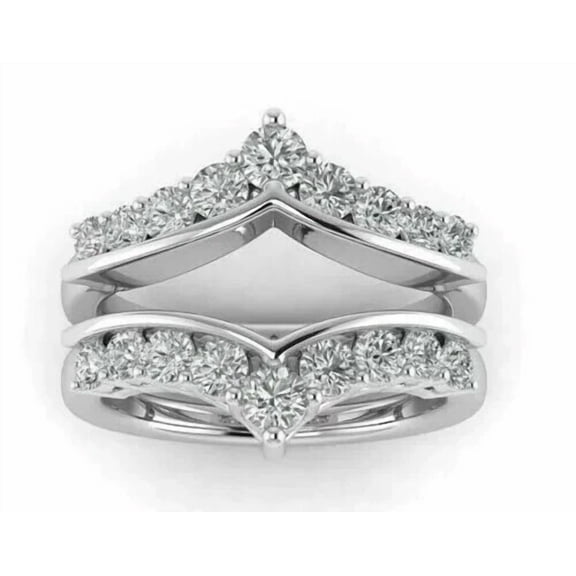 2.00Ct Round Cut Simulated Diamond Women's Enhancer Wedding Ring 14k White Gold Plated 925 Sterling Silver