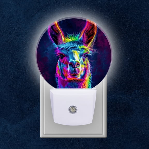 Round LED Night Lights Lamp with Dusk to Dawn Sensor, LlamPortrait With Rainbow Colors Night Light Plug Into Wall for Kids Room, Bedroom, Bathroom, Kitchen, Hallway