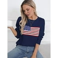 thumbnail image 4 of Women'S Flag Pattern Long Sleeve Round Neck Sweater Casual Loose Pullover Sweater Blue L, 4 of 7