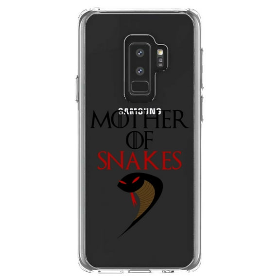 DistinctInk Clear Shockproof Hybrid Case for Samsung Galaxy S9  PLUS (6.2" Screen) - TPU Bumper Acrylic Back Tempered Glass Screen Protector - Mother of Snakes