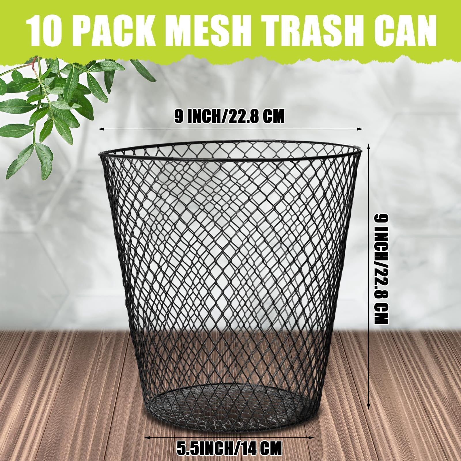 10 Pack Wire Mesh Desk Metal Trash Can Wastebasket Recycling Black Trash Bins Garbage Container For Bedroom Offices School Kitchen Home Living Room Bathroom