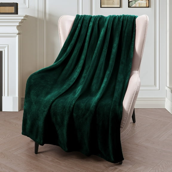 Exclusivo Mezcla Large Flannel Fleece Velvet Plush Throw Blanket - 50" x 70" (Forest Green)