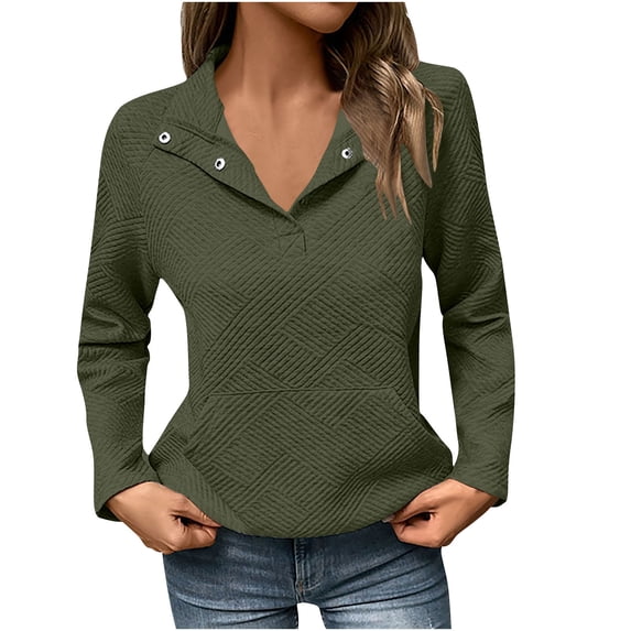 Timegard Sweatshirt for Women Fall Winter Casual Long Sleeve Notched V Neck Button Fitting Pullover Tops