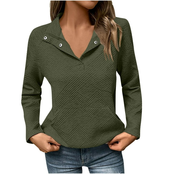 Sevevn Womens Sweatshirt Casual Textured Long Sleeve Henley Button V Neck Loose Pullover 2025 Trendy Fall Outfits Tops