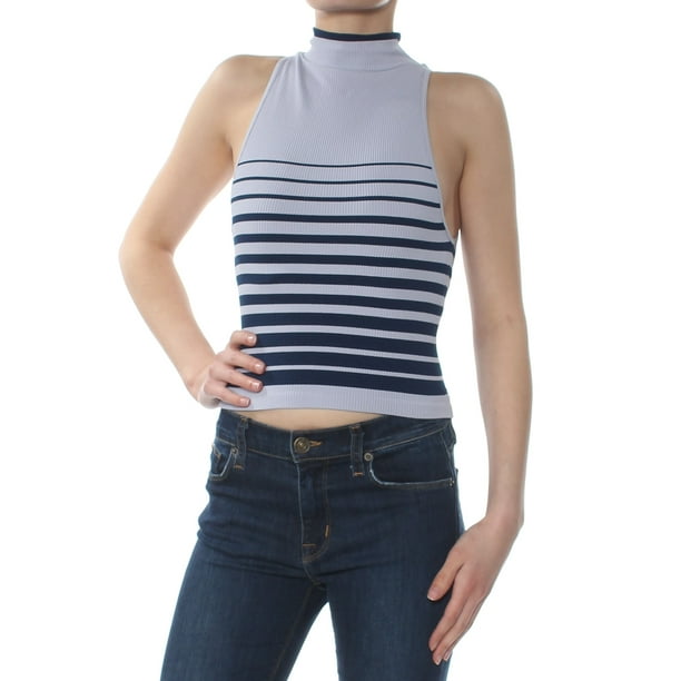 Download Free People - FREE PEOPLE Womens Navy Striped Mock Neck ...