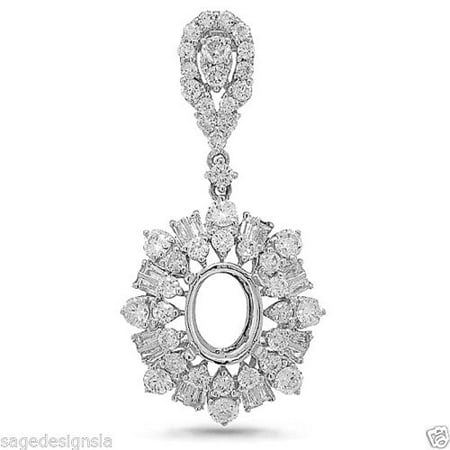 8x6MM Oval Semi Mount 18K White Gold Diamond Pendant Necklace Setting