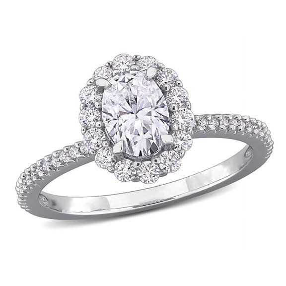 Forever Jewels 1.42 Ct Oval Cut Moissanite Women Halo Engagement Ring 14K White Gold Plated
