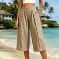thumbnail image 5 of Women's Pleated Wide Leg Capri Culotte Pants Elastic High Waist Textured Lightweight Wrinkle Resistant Casual Fit Khaki XXL, 5 of 7