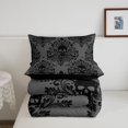 thumbnail image 5 of Homewish Spooky Halloween Skull Queen Comforter Set,Gray Black Damask Comforter Sets Queen,Black Reversible,3-Piece,1 Comforter and 2 Pillowcases, 5 of 7
