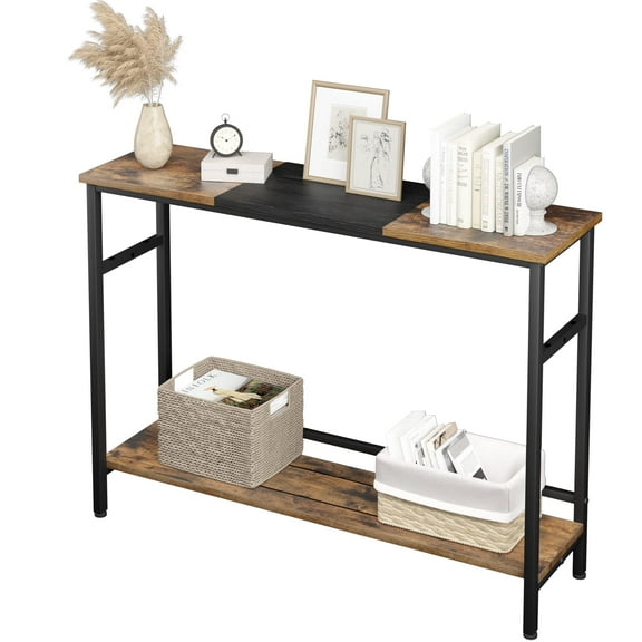 Industrial Console Table, Narrow Sofa Table With Adjustable Shelf For Living Room Office Bedroom Entrance Table For Front Door