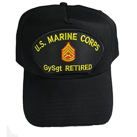 - U.S. MARINE CORPS GYSGT RETIRED HAT with Gunnery Sergeant Rank In The Center cap - BLACK - Veteran Owned Business