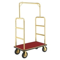 Global Industrial 985117GD Gold Stainless Steel Bellman Cart with Straight Uprights 8 in. Pneumatic Casters, Red