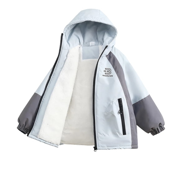 Ticikt Boys Winter Coat Ski Jacket Windproof Kids Warm Fleece Snow Coat Waterproof Outdoor Hooded Insulated Coat,Color:Blue,5-6 Years