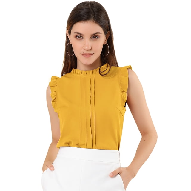 Blusas Elegante Sin Mangas Vintage De La Década De 1950 Con Volantes Para Oficina De Negocios Para Mujer Amarillo M