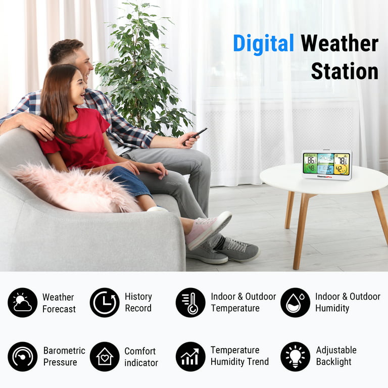  ThermoPro TP68B Weather Station 500ft Indoor Outdoor  Thermometer Wireless, Hygrometer Barometer with Temperature Humidity  Sensor, Forecast Weather Thermometers with 7 Large Adjustable LCD Screen :  Patio, Lawn & Garden