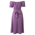 thumbnail image 5 of 2025 Vestido midi cruzado de satén con hombros descubiertos para mujer - Diseño fruncido para bodas/fiestas - Tejido elástico y ligero con opciones de tallas múltiples, 5 of 5
