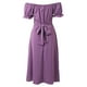 thumbnail image 5 of 2025 Vestido midi cruzado de satén con hombros descubiertos para mujer - Diseño fruncido para bodas/fiestas - Tejido elástico y ligero con opciones de tallas múltiples, 5 of 5