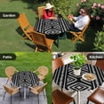 thumbnail image 4 of Black Boho Geometric Round Tablecloth for 36-44 Inch Tables, Fitted Table Cover with Elastic Edge, Vintage Southwestern Stripes Waterproof Outdoor Table Cloth Protector for Patio Garden Dinner Picnic, 4 of 9
