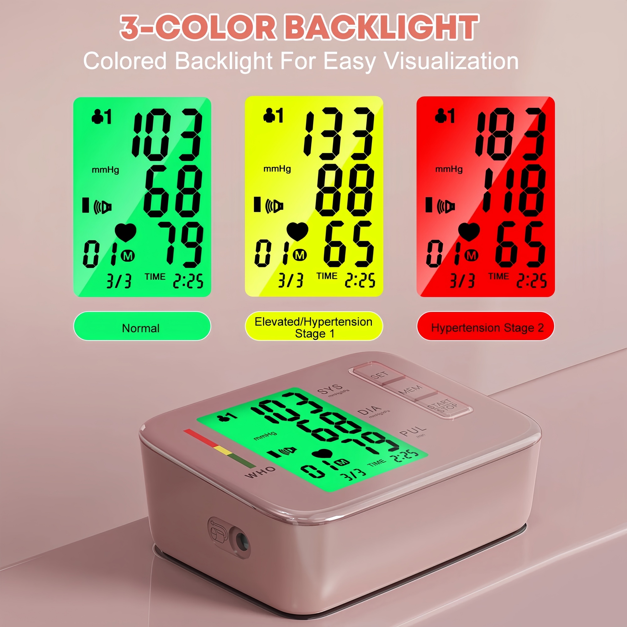 Automatic Blood Pressure Monitor, Upper Arm BP Machine with One-Touch Operation & Adjustable Cuff (8.7-16.5 Inches), High-Definition LCD Screen Digital BP Monitor for Home Use, Pink