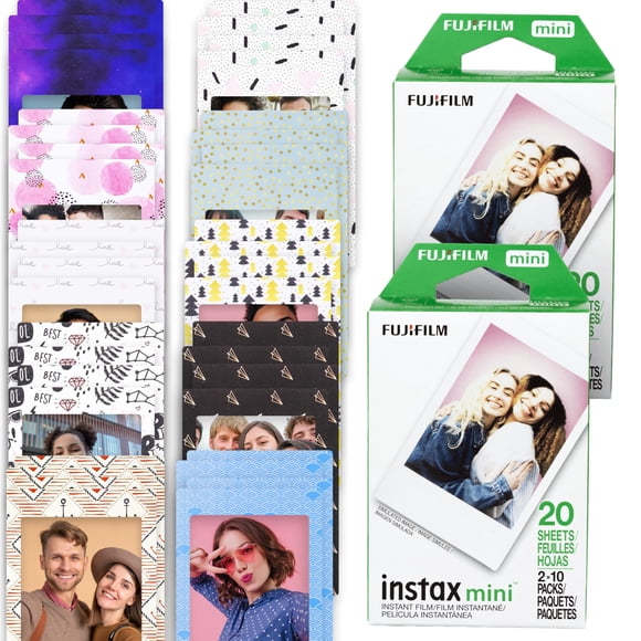 Fujifilm Instax Mini Film Twin Pack (20 Sheets), Instant Film for Instax Mini Cameras, Bundled with Moshify 20 Colorful Sticker Frames