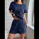 thumbnail image 4 of Conjunto de Ropa de Estar por Casa para Mujer: Camiseta de Corta y Pantalones Cortos, Conjunto de 2 Piezas, Pijama A Juego con Bolsillos Azul Marino L, 4 of 8