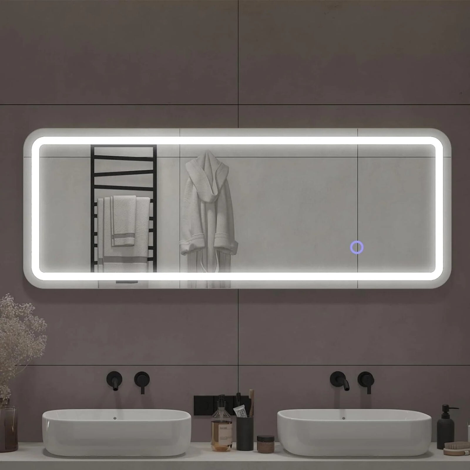 Anyrose 64"x21" Rectangular Full Length with LED Lights Mirror Wall Mounted Mirror， White