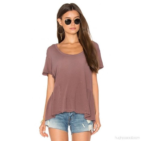 CURRENT ELLIOTT The Girlie Tee DESTROYED Peplum TOP Shirt MARRON ( 1 )