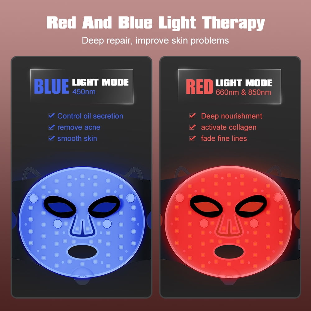 LED Face Mask with Blue & Red Light, Infrared Therapy Skin Care Facial Treatment Mask for Home Use