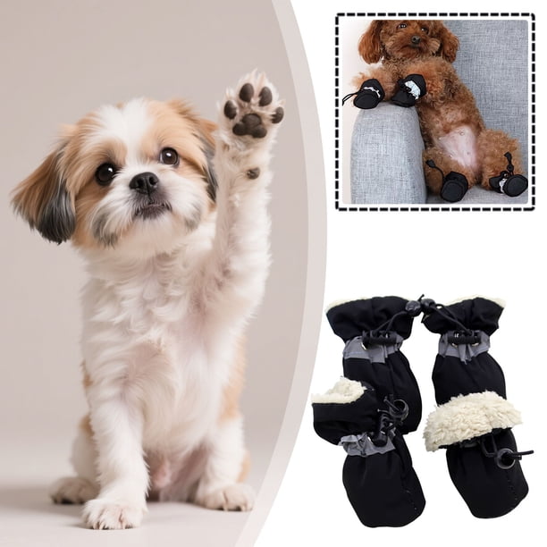 Botas de invierno para perros | Zapatos para mascotas con forro polar, tiras reflectantes y cordón ajustable | Protectores antideslizantes para patas de perros pequeños y medianos