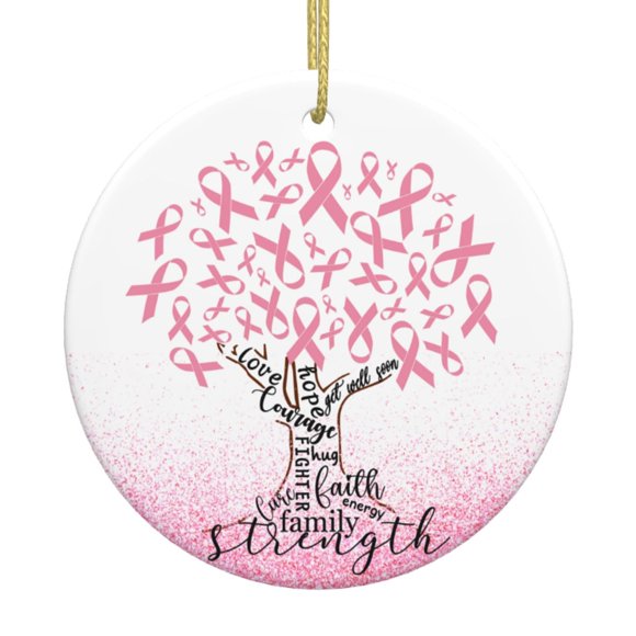 Regalos Para El Cáncer De Mama Para Mujeres Adorno De Concienciación Sobre El Cáncer De Mama Cinta Rosa Para Sobrevivientes Árbol Decoraciones Navideñas Adornos De Cerámica