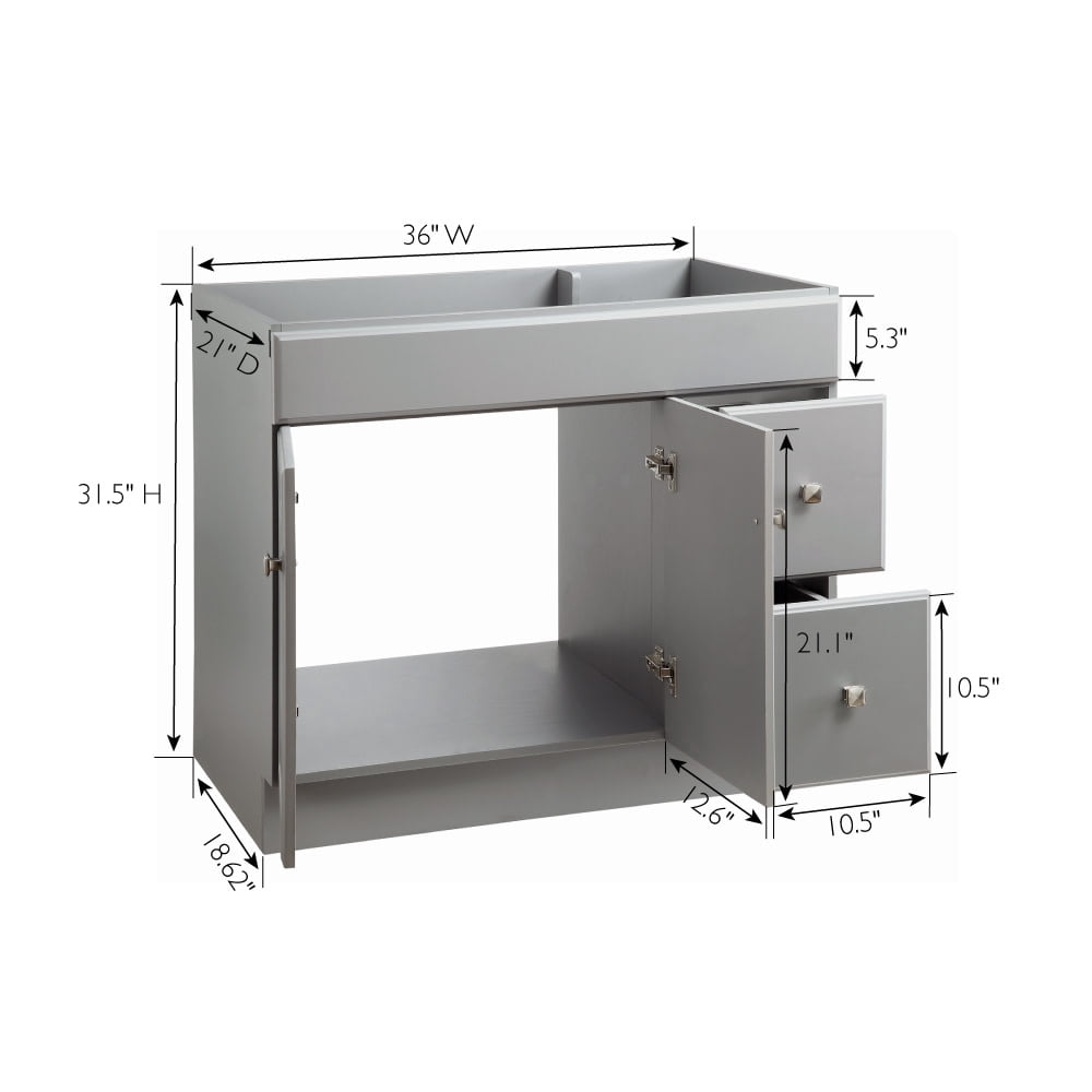 Design House Wyndham 36" Solid Wood Ready to Assemble 2-Door and 2-Drawer Bathroom Vanity Cabinet, Gray