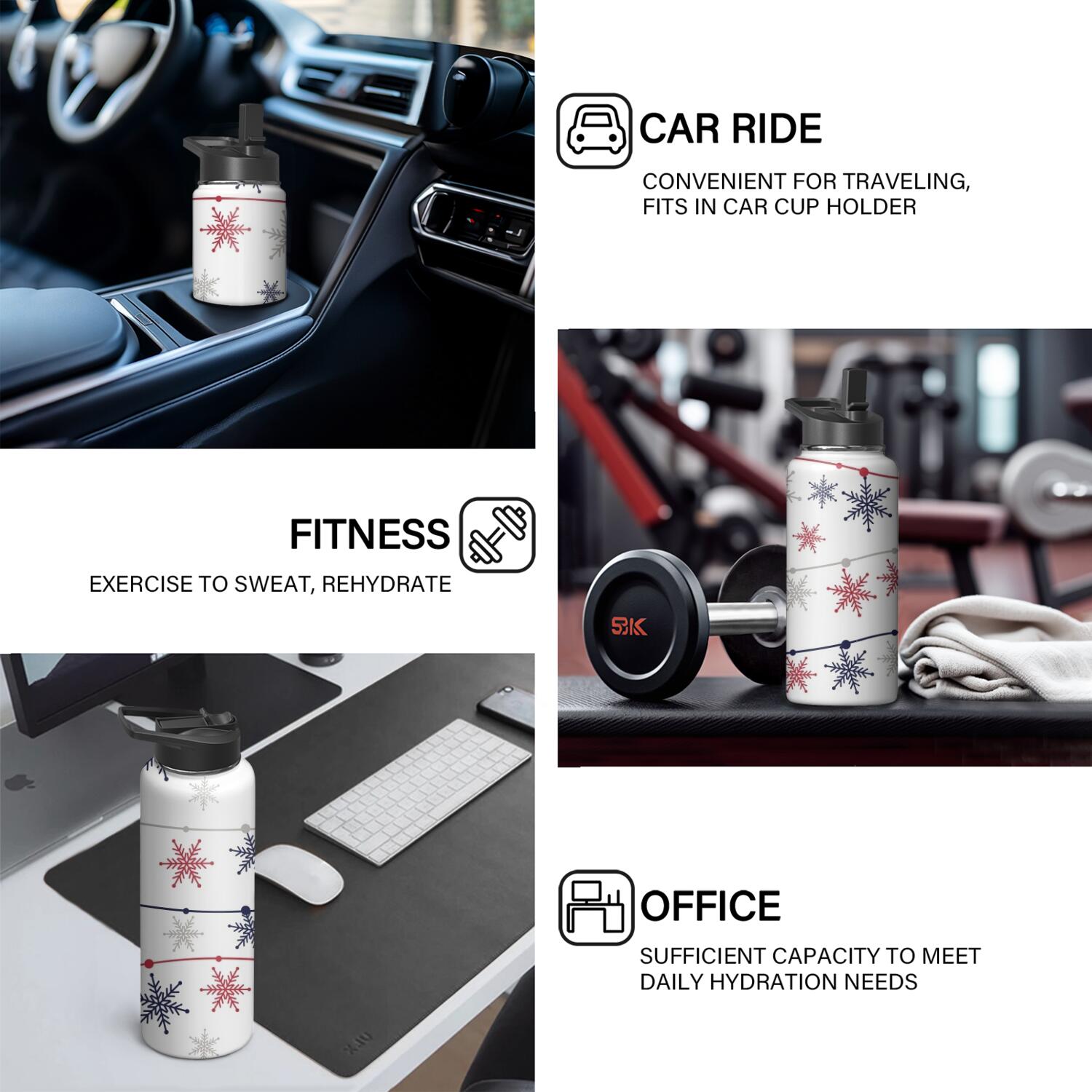 Christmas 18 oz Insulated Stainless Steel Water Bottle with Straw & Cleaning Brush , Leakproof, BPA-Free, 304 Stainless Steel, Wide Mouth, Travel Mug for Car, Gym, Office