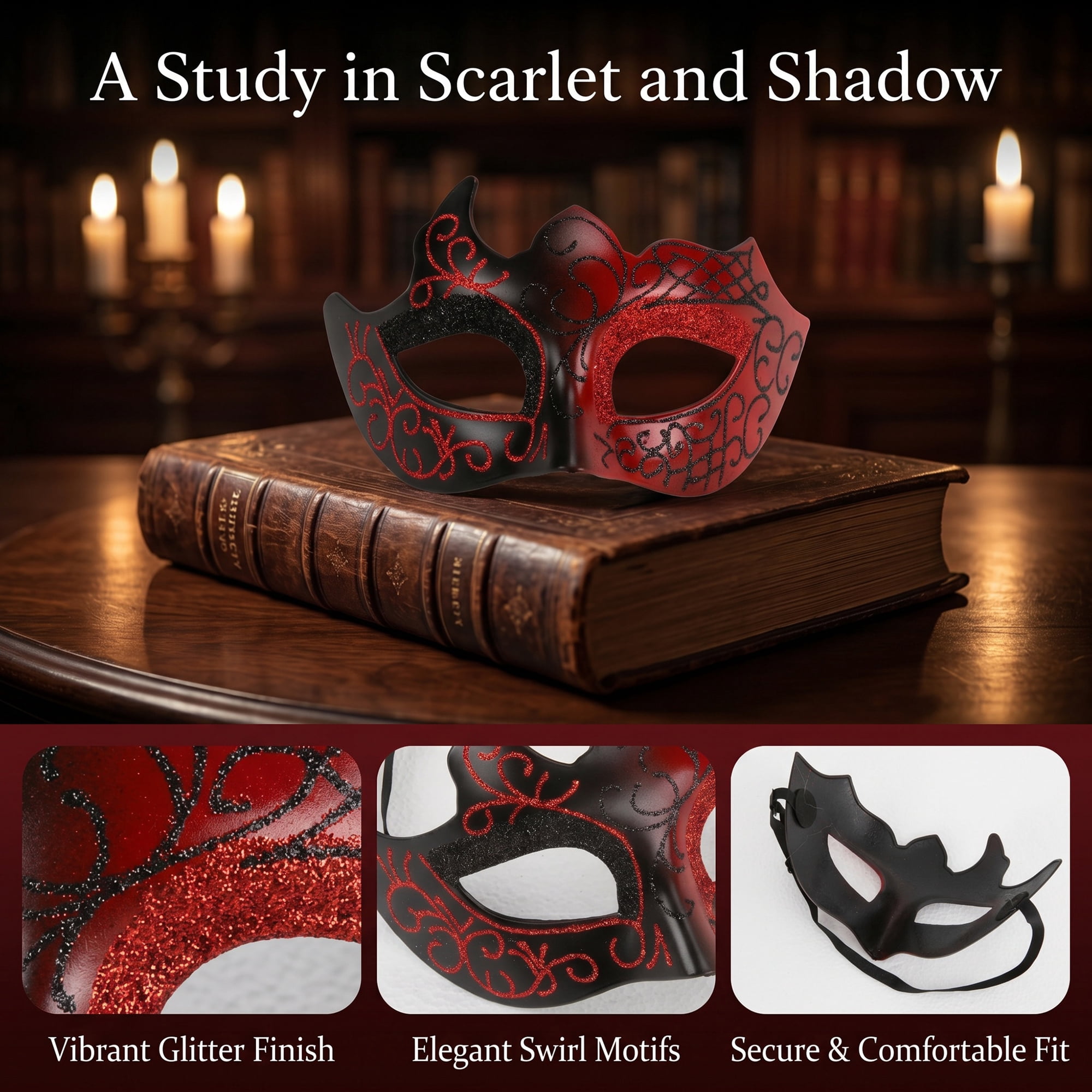 Unique Bargains Venetian Masquerade Mask for Halloween Costume Party Red 6.7" x 4.3"