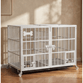thumbnail image 6 of Heavy Duty 42 Inch Metal Dog Crate Cage, Open Top Escape Proof Kennel with Divider, Indoor Dog Cage on Wheels for Large Dog Two Dogs, Includes 2 Trays and Feeding Bowl, 6 of 8