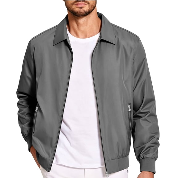Thousandth Men's Casual Zip Up Bomber Jacket Stylish Lightweight Windbreaker Outerwear Trendy Spring Autumn Travel Jacket