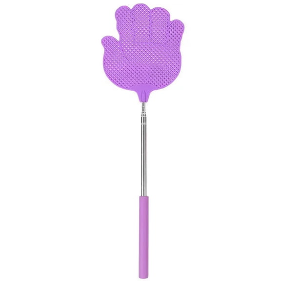 ERTZAE Telescopic Fly Swatters,Purple 29.5" Fly Swatter For Indoors Outdoors,Flyswatters Heavy Duty With Stainless Steel Handle,Manual Fly Swatters Mesh Head,Hand Shape Retractable Metal Fly Swatter