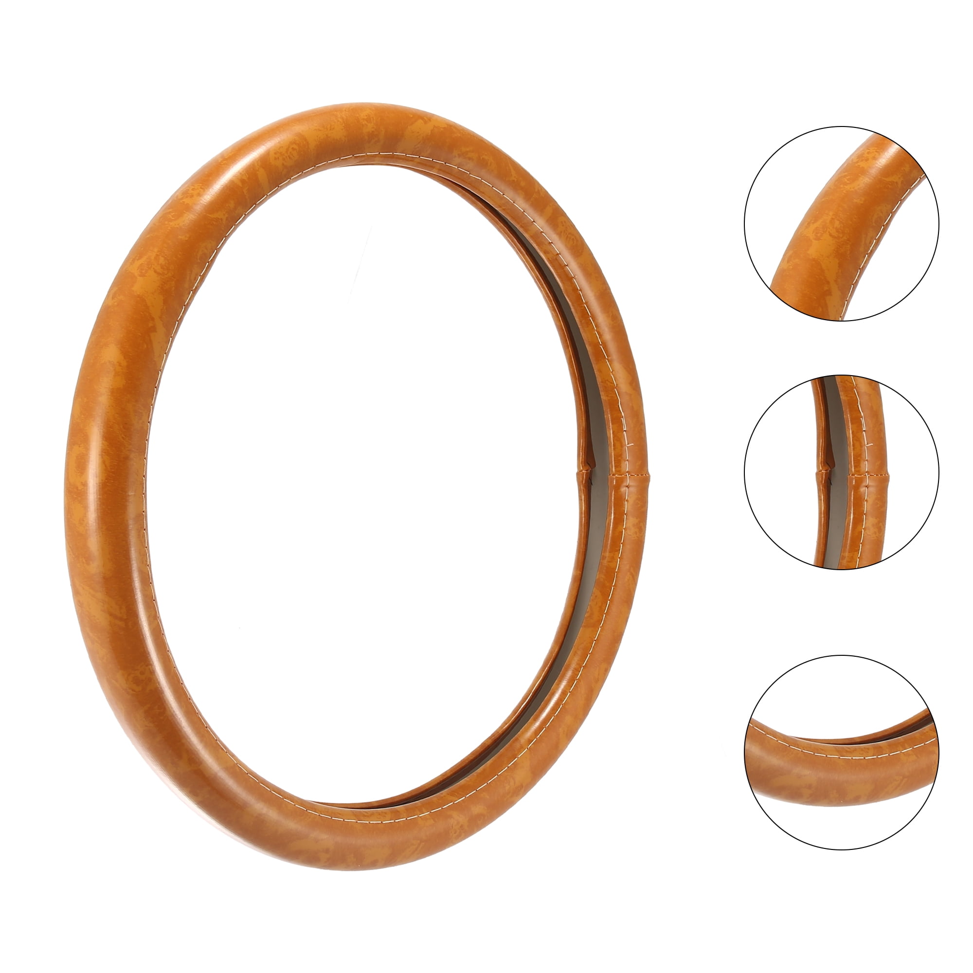 Unique Bargains 15" Universal Anti Slip Steering Wheel Grip Cover for Car Sedan SUV Breathable Wood Grain Khaki