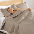 thumbnail image 6 of Exclusivo Mezcla Ultrasonic King Quilt Bedding Set, Lightweight Taupe Bedspreads Soft Modern Geometric Coverlet Set, 6 of 8
