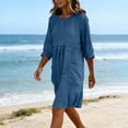 thumbnail image 5 of PEIBang Women's Solid Loose Round Neck Dress, 3/4 Sleeve Tiered Loose Midi Dress with Side Pockets for Daily Wear, 5 of 6
