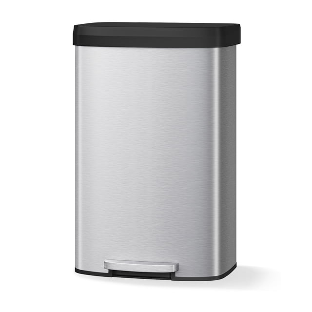 BeesClover 21 Gallon (80l) in Home Metal Recycling Bin Kitchen Stainless Steel Recycling Bin with Liner Rim, Rear Handle, Soft Close Plastic Lid for Office Home Kitchen Garbage Can Trash Bin